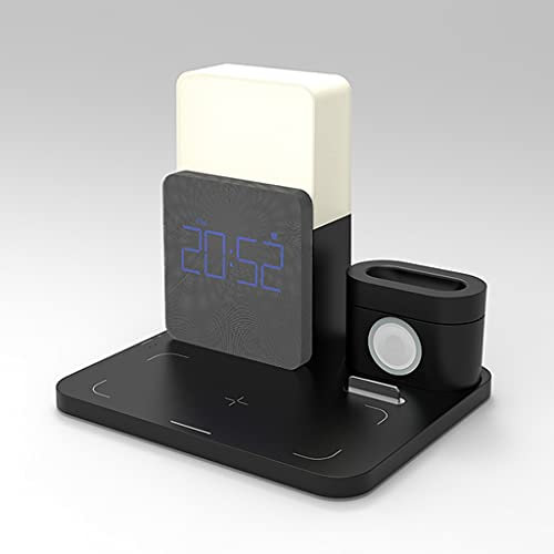 BONOOL Multifunktionales Ladegerät, Desktop-Handy-Ständer, Wecker, Nachtlicht, Schreibtischlampe, Handy-Uhr, Aufladen (Farbe: Svart)