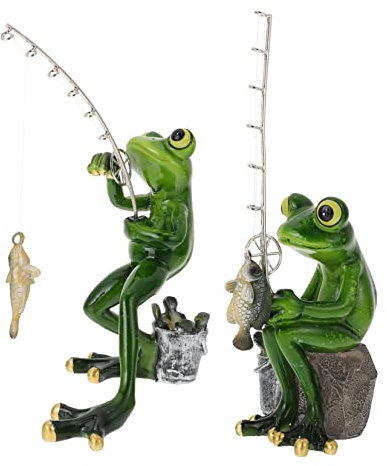 Kisangel 2 Stück Froschfigur aus Kunstharz mit Angelmotiv für Garten Deko