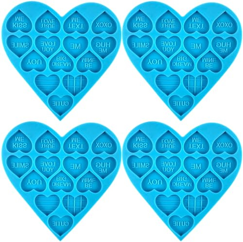 BFJ Valentine's Day Heart Resin Moulds 4 pcs Heart Silicone Resin Molds for Keychain, Epoxy Resin Casting, Jewelry Making, Valentine Cake Decoration, Cupcake Topper