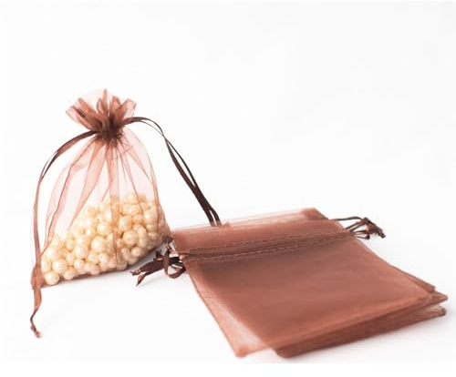 Wambere 50 Stück Organzabeutel Organzasäckchen Geschenkbeutel Kordelzugtaschen Geschenktasche Süßigkeitentüten Schmuckbeutel für Hochzeit Geburtstag Festivalparty Geschenkverpackung,Braun,15x20cm
