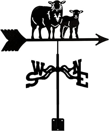 Brigtviee Wetterhahn fürs Dach Metall Wetterfahne für Garten Retro Windfahne mit Schaf-Silhouette-Dekoration Windrichtungsanzeiger Weathervane für Außenschuppen Dach-Scheunen Kuppel Dekoration