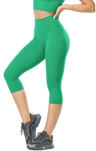 icyzone Dam atletisk yoga capri leggings med hög midja, magkonturbyxor för träning löpning, Djup mint, S