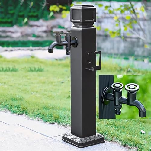 Wassersäule mit 100 cm Spritzpistole Und Schlauchhaken, Wasserzapfsäule Garten Wasserhahn Säule Wasserzapfstelle Frostsicherer Außenwasserhahn (Color : With dual faucet-b, Size : 60cm)