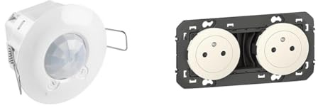 Legrand 048944 Détecteur de Mouvement Fixation Plafond, IR 360° sur 8m, Blanc & Prise Double Murale 16A avec Terre dooxie Surface - Prise 2P + T Affleurante