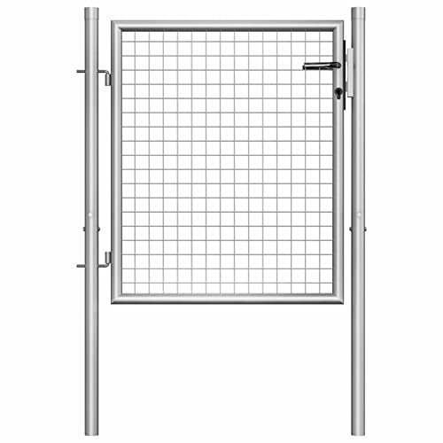 Sufrk Gartentor Verzinkter Stahl 105x125 cm Zaunelemente Gartenzaun GartentüR Gartenzaun Metall Garden Fence ZauntüR Silbern
