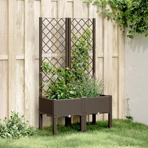qohoio Jardinière avec Treillis Marron 80x40x142 cm PP,Jardiniere sur Pieds,Bac avec Treillis,Jardiniere Terrasse