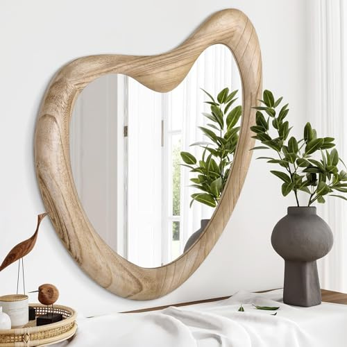 HLFMVWE Miroir mural asymétrique, grand 65 x 45 cm, forme irrégulière pour cadre en bois moderne, meuble-lavabo, décoration artistique pour salon, chambre, salle de bain, entrée