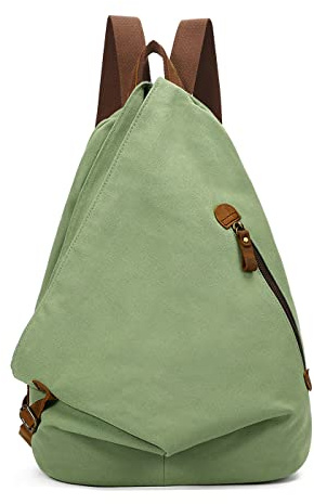 Retro Segeltuch Rucksack Canvas Vintage Rucksäcke Echtleder Daypack Reisetasche Schulterrucksack für Herren Damen（MatchaGrün）