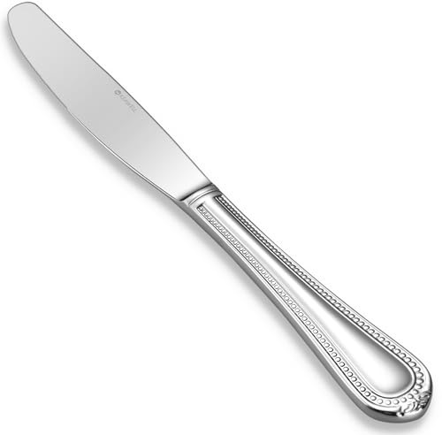 KEAWELL Pearl Edge 4-Piece Premium Dinner Knives: Stainless Steel Table Knives with a Refined Bead Design, Brightly Polished, 9.6 Inches, Dishwasher Safe. (Silver)