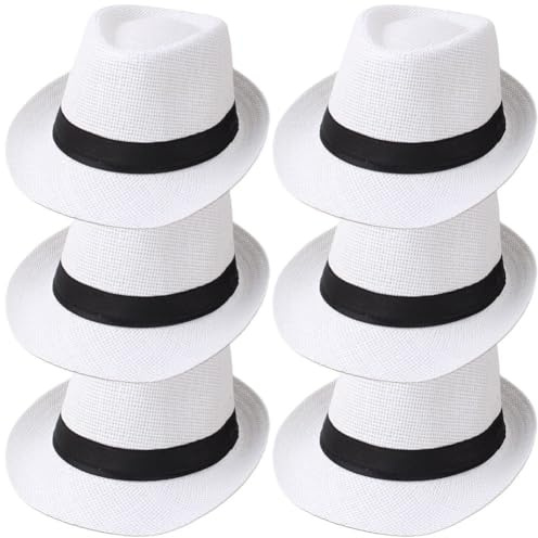 Tsffae Chapeaux Fedora en Paille À Bord Court, Chapeaux De Panama Unisexes, Casquette De Jazz, Chapeau De Plage, Cadeau De Fête De Mariage pour Les Invités, 6 Pièces/Ensemble