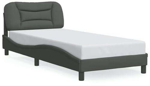 Iiaky Bettgestell mit LED Jugendbett Led Bettgestell Betten Bettrahmen Bed Frame Dunkelgrau 90x200 cm Stoff
