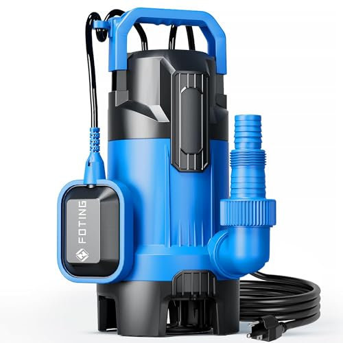 FOTING Schmutzwassertauchpumpe 550 W, 16000 l/h,Max durchlässige Partikelgröße: 3,5 cm,Förderhöhe max,Förderhöhe max 8 m, Clean/Sewage with Float Switch