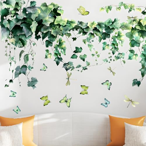 Blatt Wandaufkleber, Realistische Blatt Wandkunst Aufkleber Selbstklebende Grüne Wandtattoo Pflanzen Efeu Blätter Wandaufkleber für Schlafzimmer Wohnzimmer Küche Büro Dekor