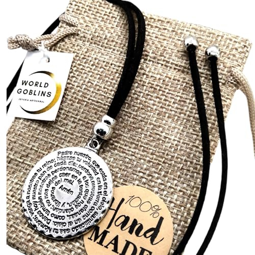 Colgante de Medallón Padre Nuestro, Gargantilla Protección con Cadena de Acero Inoxidable 45cm. Regalo Parejas, Hombre Mujer
