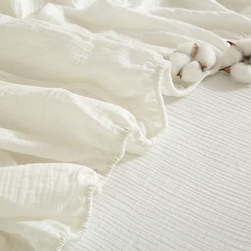 Gezu Doppelte Muslin Spannbettlaken 90x200cm Weiß Antibakteriell Weich Spannbetttücher Boxspringbett Frottee Topper 100% Baumwolle Muslin Bettlaken Spannbetttuch 90x200 für bis 30cm Matraze