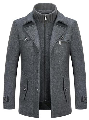 KUDORO Manteau Homme en Laine Chaud pour Hiver Trench Coat Mi-Long Classique Parka Pardessus Caban Slim Fit Business Décontractée Duffle-Coats(Gris1,M)