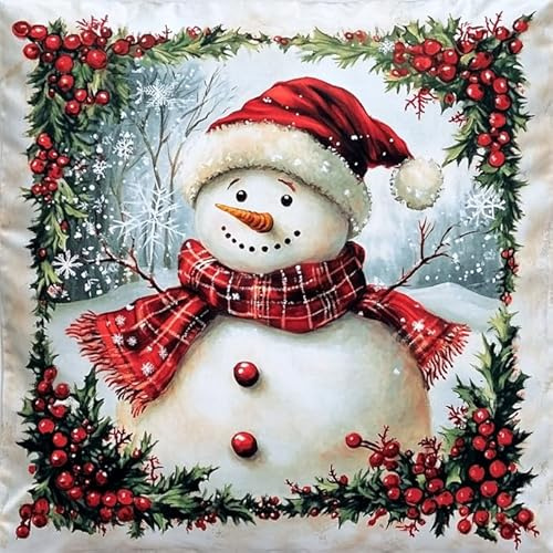 WallustrioaW Kissen Knüpfen Kit,Ein süßer Schneemann,Knüpfkissen Set Für Anfänger Erwachsene Oder Kinder Zum Selber Knüpfen,DIY Knüpfteppich Knüpfpackung,43x43cm