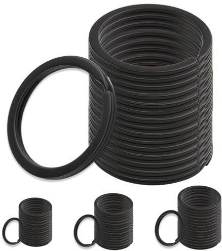 60 Anneaux Porte Clé Noir, Anneaux Métal Noir 20mm-35mm, Anneau Porte Clé 20mm Noirs et Anneau Portes Clé Noirs 30mm, Cle Plats en Acier Inoxydable, Robustes et Durables