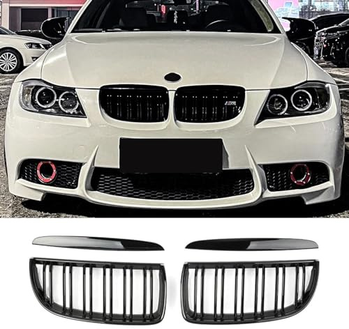 Hengjiayao Kidneys Black for BMW 3er E90 E91 2005 2006 2007 2008 touring Grill Gloss Black Double Bridge Sport Radiator Grille Front Grille Radiator Grille(For 3er E90 E91 2005-2008 PRE)
