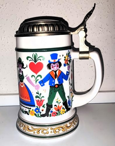 Rahm Sammelglas/Bierkrug mit Zinndeckel - Maitanz/Bierglas/Biergläser/Bierkrüge