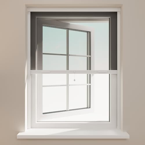 Radeco® Store moustiquaire pour fenêtre, 85 x 150 cm (l x H), filet noir, profil blanc pur, découpe individuelle, store moustiquaire