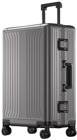 Gepäck, Aluminium-Magnesium-Legierung, Reißverschluss, Hartschale, Ganzmetall-Handgepäck mit 360° drehbaren Rädern und Schloss, Hartschalenkoffer für Geschäftsreisen, grau, 116, Modern