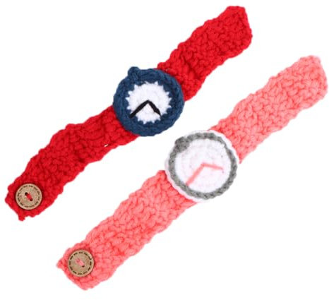 Kisangel 2pcs Funny Knitted Wristwatches for Students and Couples Soft Simulation Bracelets Pink Red for Festivals and Parties