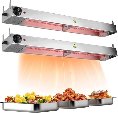 Lampada Riscaldante per Alimenti, Sospeso Lampade Scaldavivande Cucina, Acciaio Inox Lampade Riscaldanti Commerciale per Buffet, Cucine e Hotel, Temperatura Regolabile 30-85°C+(Size:90CM,Color:2pc)