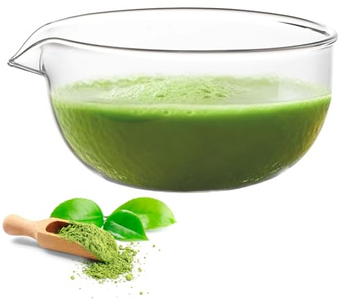 Byfoyif Bol Matcha En Verre 350Ml, Verre à Matcha avec Bec Verseur, Petite Tasse à Thé Japonais Transparent, Bol de Préparation Matcha Anti-chaleur, pour Salle à Thé Cuisine Latte Boisson Farine