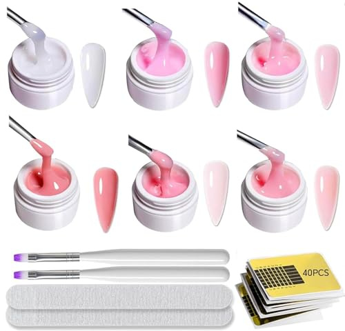 Aufbaugel für Gelnägel, Builder Gel Für Nägel 6 Farben, Aufbaugel Für Gelnägel Rosa, UV Nagelgel Set Zur Nagelverlängerung Modellage Nail Art Base Verstärkung, Nagellack Für Nägel Selber Machen DIY