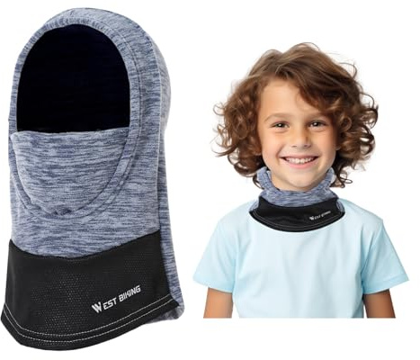 BWBIKE Balaclava för barn, 6–13 år, varm vindtät skidmask i fleece, för cykling, skidåkning och utomhussporter, underhjälm, ansiktsskydd för pojkar och flickor, GRÅ, one size
