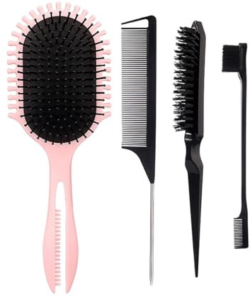 Juego de cepillos de pelo con cerdas para el cabello, controles de bordes, pasadores de metal, peines de cola con punta de pala para desenredar