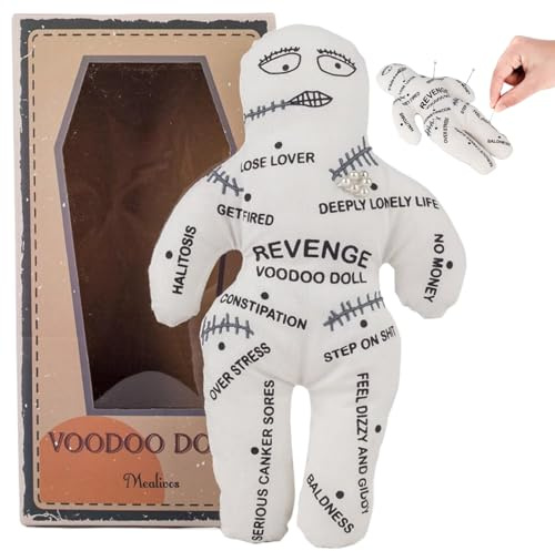 Rwigeboo Voodoo Dolls 8, 5x5, 1 '' weiße Polyester Baumwolle Gruselpuppe mit unruhigen Drucken gruselige Puppe Rache Negative Horrorpuppen für emotionale Veröffentlichung Voodoo