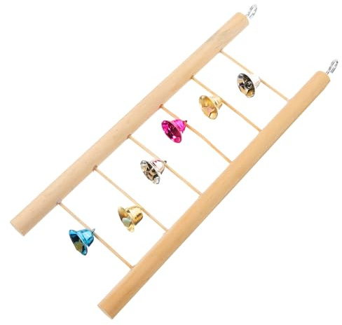 Gatuida Échelle de Perruche en Bois avec Clochettes, Jouet d'escalade pour Perroquet, 25 Cm 6 Marches, Accessoire Suspendu pour Cages à Oiseaux, Aire de Jeu pour Petits Oiseaux
