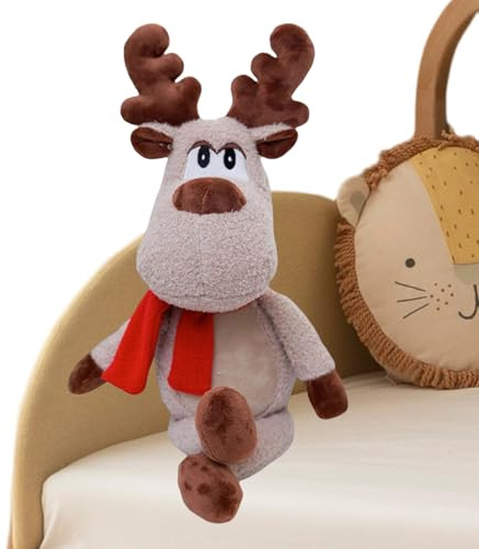 Générique Plüschtier Rentier Weihnachten | aus weichem Plüsch, 50 cm mit rotem Schal | Hirschtier Weihnachten – für den Innenbereich, Haus, Wohnzimmer, Sofa, Boden, Freunde, Familie