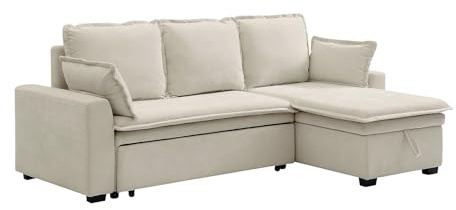 Vente-unique-Ecksofa mit Schlaffunktion & Bettkasten – Stoff – Offwhite – ZAKILA