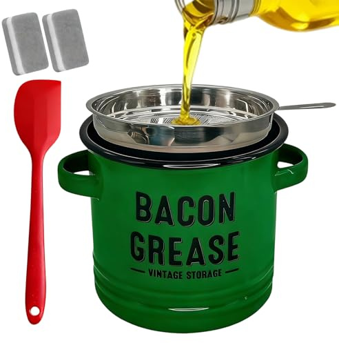 Contenitore per grasso in cucina, grande capacità 1200 ml, colino per conservare il grasso di pancetta, per cuocere, friggere, vacanze, campeggio, giorno del Ringraziamento