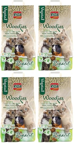 RIGA - Rigalit Woodies - Litière pour Chat Et Rongeurs - Fibre De Bois - Origine Végétale - Naturellement Absorbante - Litière Compostable - Neutralise Odeurs Et Bactéries - Durée 1 Mois - 4 kg