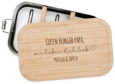 Bärenfreunde Brotdose Papa Lunchbox personalisiert, Bento Box Arbeit, Büro, Baustelle als Geschenk für den Mann und Vater, mit Wunschnamen, Brot Dose, Lunch Box (Guten Hunger)