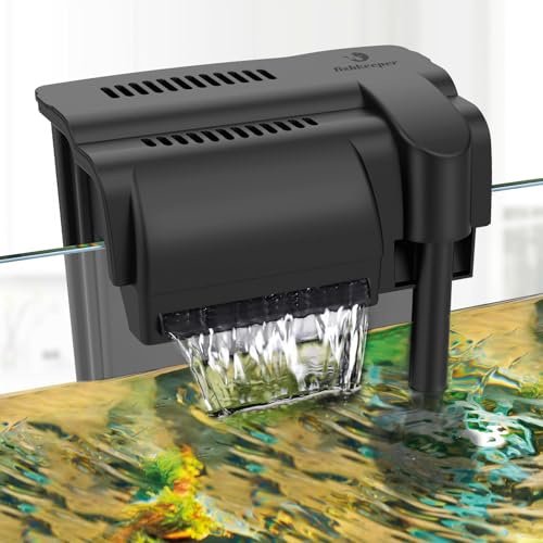 fishkeeper Hang on Filter Aquarium, Quiet Aquarium External Filter mit 4-Stufen-Filtersystem, Wasserfall Filterpumpe, Inklusive 2 pcs Filtermaterial (6W)