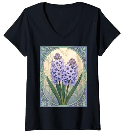 Mujer Sonbol Bloom Jacinto Lila de Nowruz Camiseta Cuello V