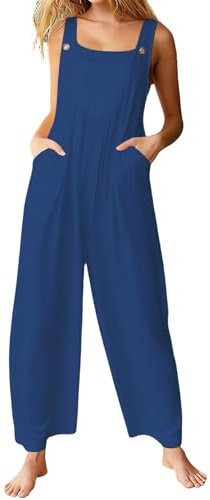 YOSUWOAI Tuta da donna casual, bohémien, salopette, estiva, larga, in cotone e lino, leggera, traspirante, tuta da donna