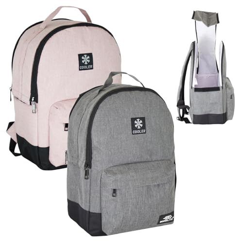 Cooler Backpack Insulated Lunch Bag Pink & Grey Bundle – Leakproof, Water Resistant Cooler Bag for Work, Travel, Picnic, Beach – Thermal Backpack with Pockets & Bottle Holder 28x15x39cm (Grey + Pink)
