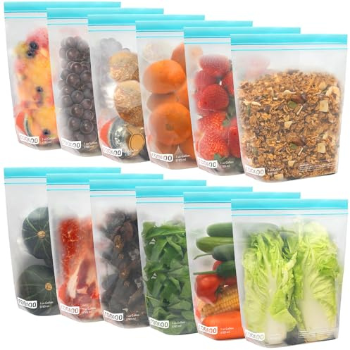 12 Pack Reusable Gallon Freezer Bags Dishwasher Safe | BPA Free Food Storage Bags, Extra Thick 1 Gallon Leakproof Plastic Ziplock Bags for Meal Prep Fruits Sandwich Snack