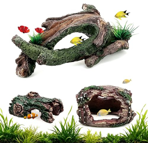 Rdunulioo 3 Stück Aquarium Deko Set, Simulation Moos Höhle Versteck aus Harz, Aquarium Zubehör für Garnelen und Kleine Fische, Aquarien Dekoration für Zuhause Terrarium