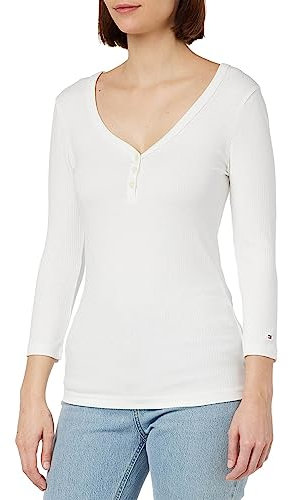 Tommy Hilfiger Damen Langarmshirt Slim 5X2 Rib Basic, Weiß (Th Optic White), XXL