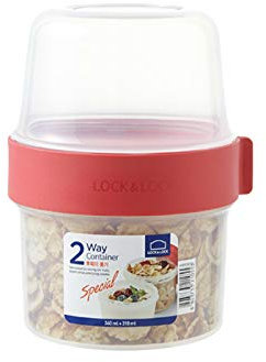 Lock & Lock Two-Way Plastic Cereal To Go Cups - Small Lunch Box with Screw Lid and Two Containers - 360ml & 310ml