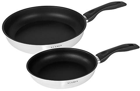 KLAMER Bratpfanne (24 + 28cm) Induktion – Profi Edelstahlpfanne mit Greblon® C3+ Antihaftbeschichtung, PFOA-frei & backofenfest, für fettarmes Braten ohne Anhaften