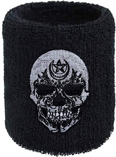 Schweissband SKULLSTAR Stickerei Designer Schweißband Totenkopf Biker Absorbierendes Frottee Handgelenk Heavy Metal Motor-Sport Wristband Rocker Geschenk Cruiser Armband