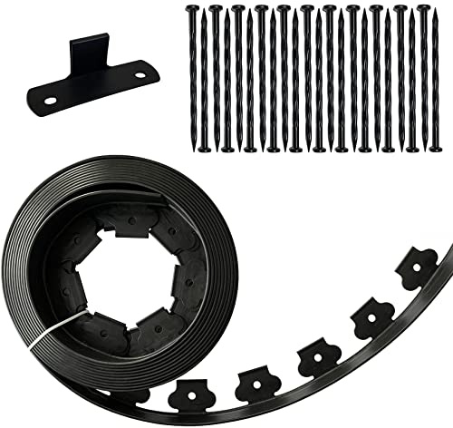 Kit de bordure de jardin en plastique noir de 6,1 m avec 20 pointes, bordure de jardin en plastique de 5,1 cm de haut pour aménagement paysager, jardins de fleurs, pelouse (noir, 6,1 m)